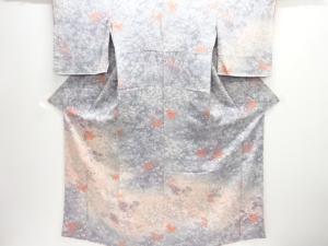 縮緬地　草花模様付け下げ小紋着物